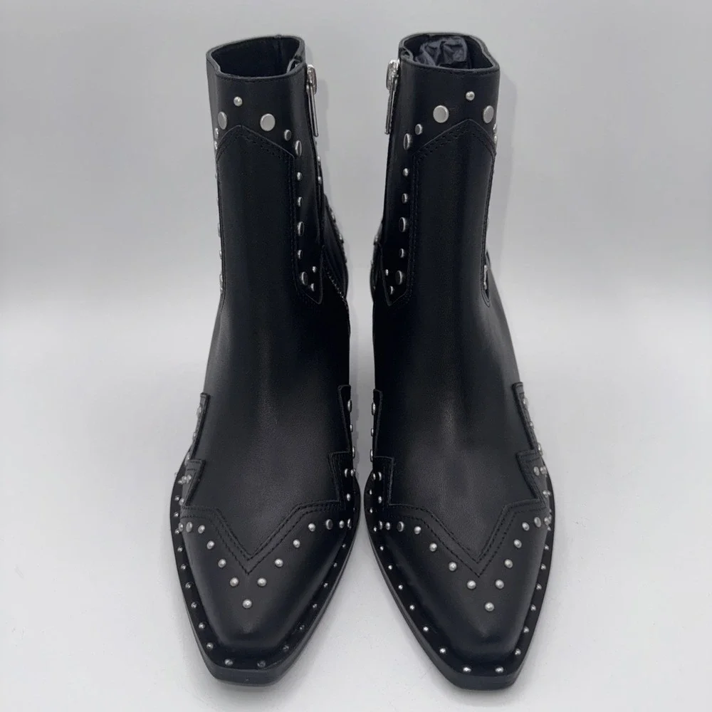 The Kooples Santiag Studded Boot Women's Size 7 EU 38 Black Leather Dustbag